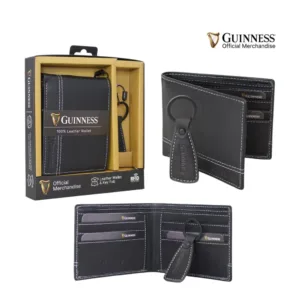 Guinness® Black Leather Bi-Fold Wallet & Key Fob Gift Set– RFID Blocking